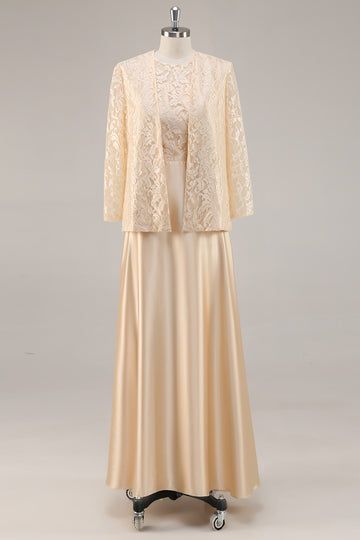 Champagne A-Line Satin 2-Piece Mother of the Bride Dress